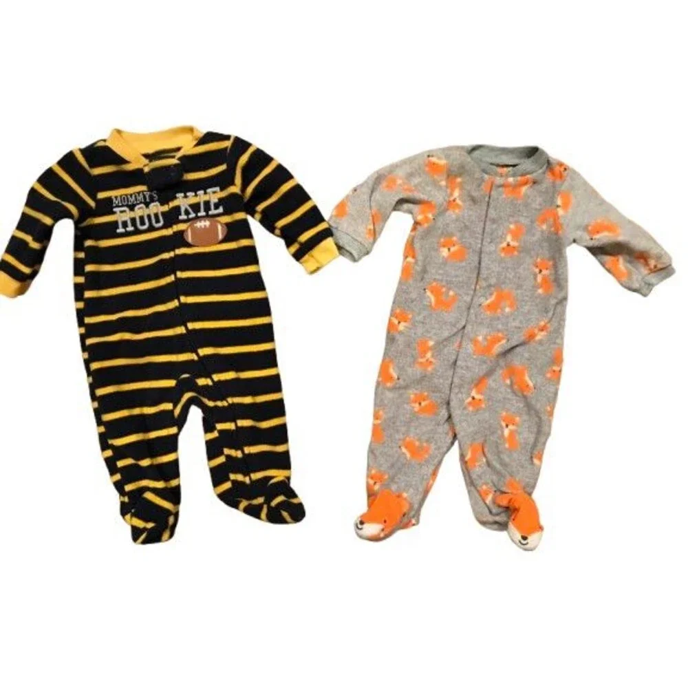 Lot of 2 Boy's Newborn Carter's Long Sleeve Footie One-piece Pajamas Fleece